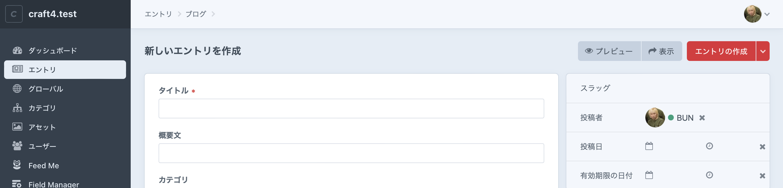 エントリ編集画面のサンプル